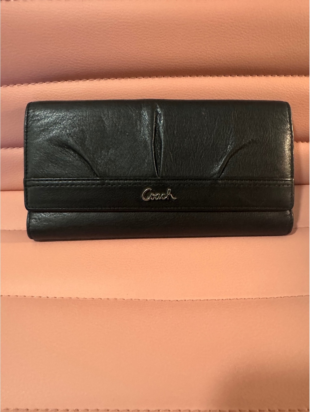 C5.1 coach black pleated leather long wallet